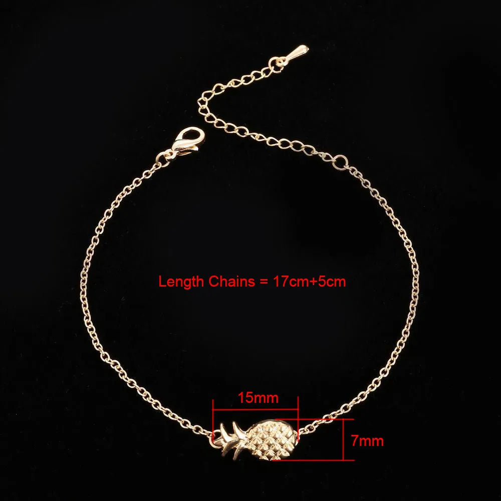 Women's alloy pineapple bracelet with fruit-shaped charm in gold or silver colour