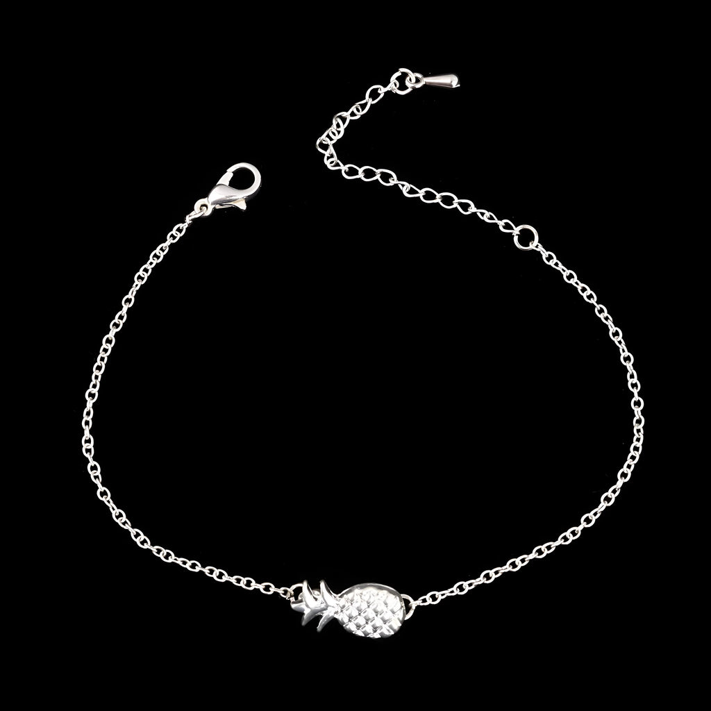 Women's alloy pineapple bracelet with fruit-shaped charm in gold or silver colour