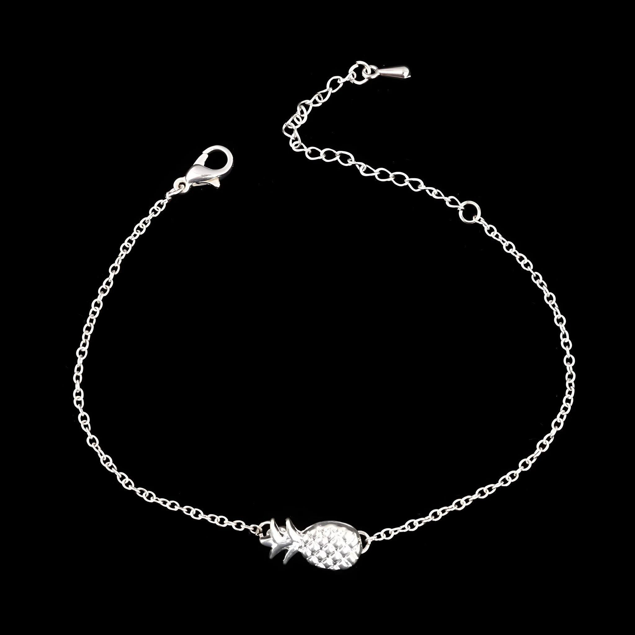 Women's alloy pineapple bracelet with fruit-shaped charm in gold or silver colour