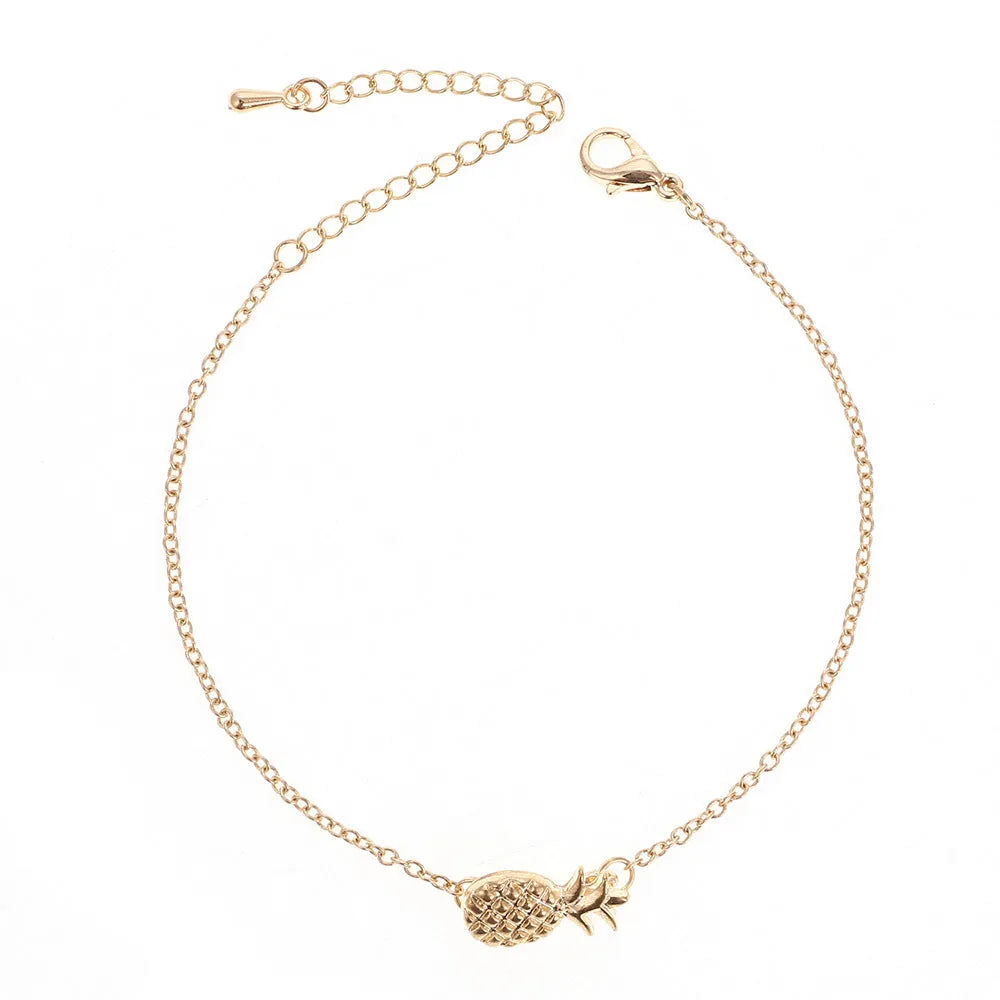 Women's alloy pineapple bracelet with fruit-shaped charm in gold or silver colour