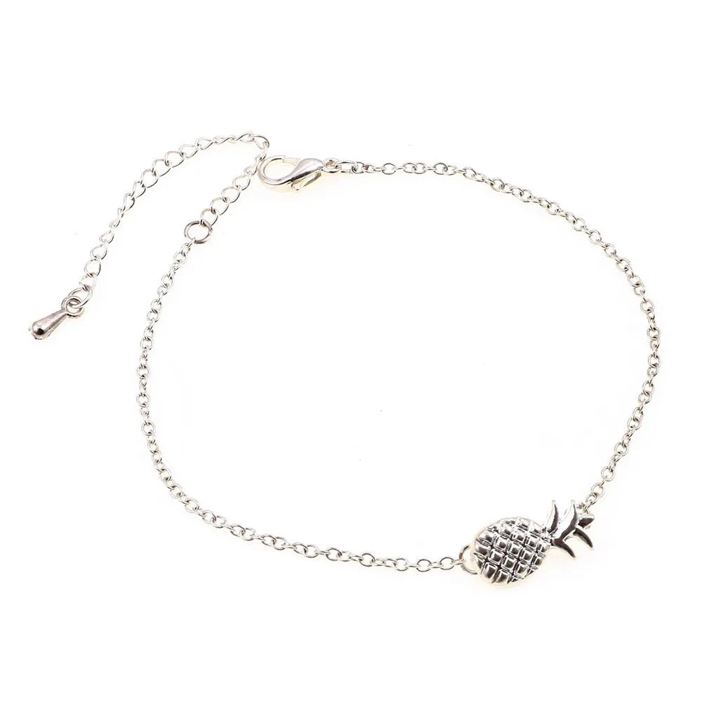Women's alloy pineapple bracelet with fruit-shaped charm in gold or silver colour