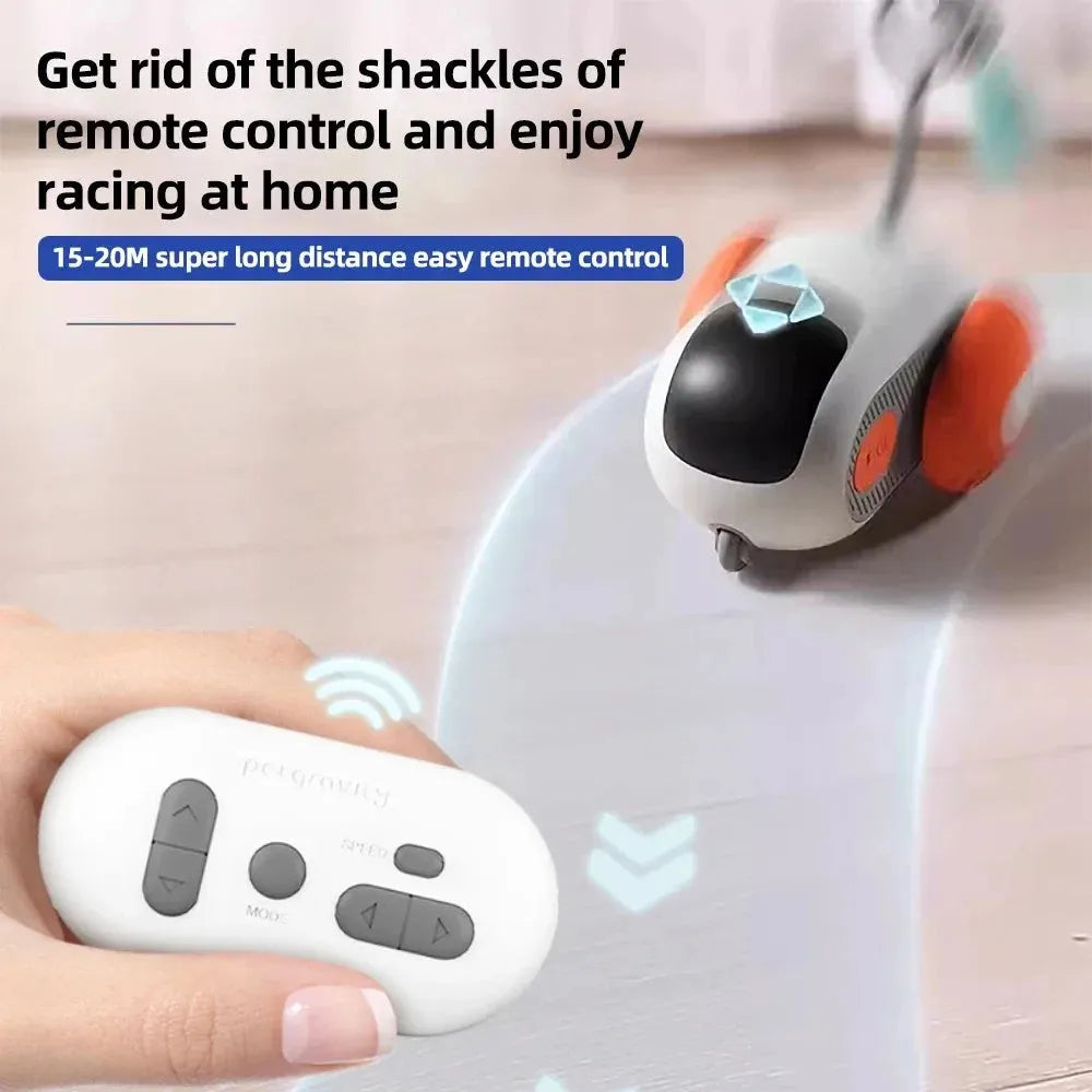 Smart cat toy car with feather teaser in blue and orange colour options