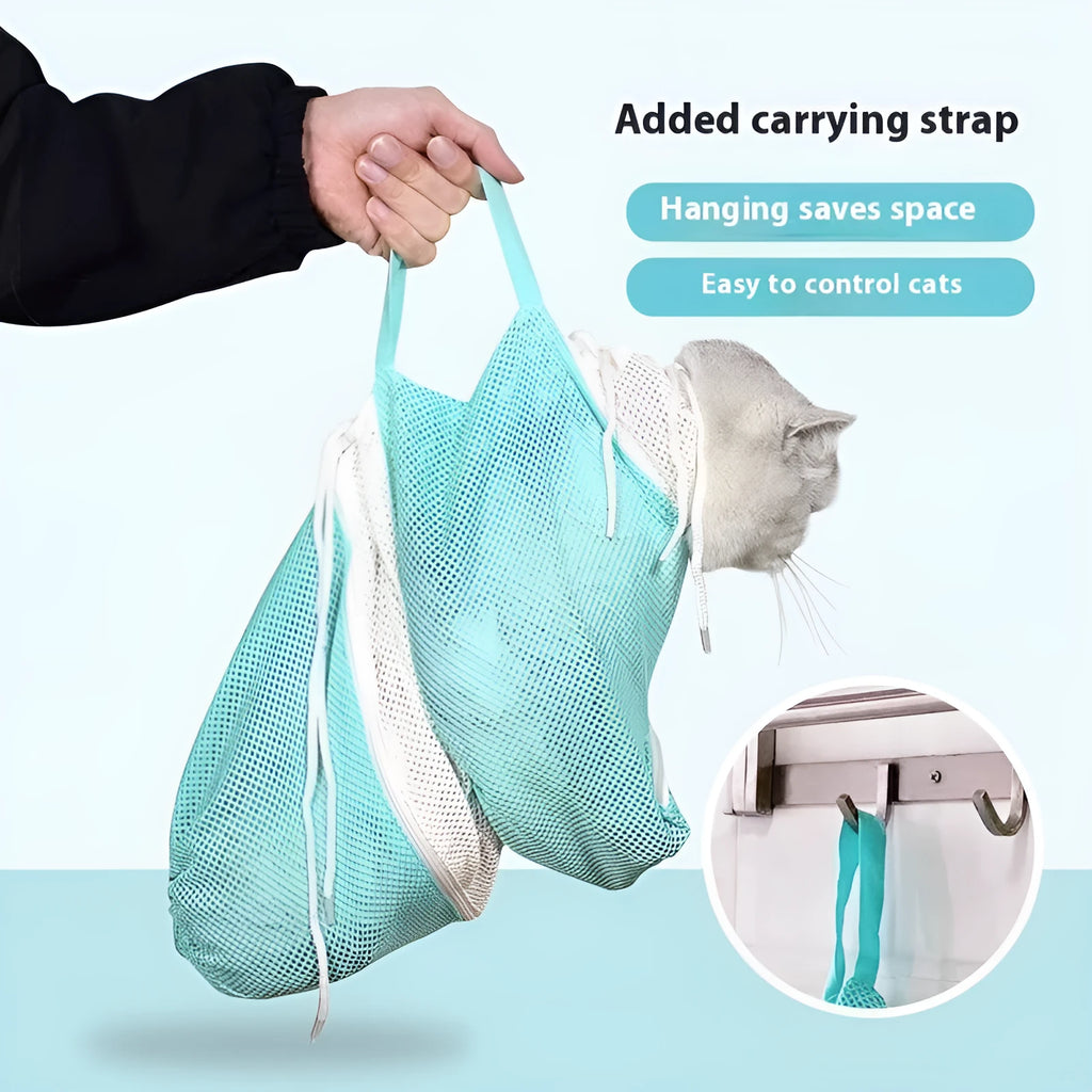 Upgraded 5th generation cat grooming bag in a pink and white colour scheme