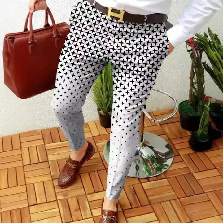 Men's slim-fit plaid casual trousers with straight-leg design and digital printed pattern in RKKZ49 colour