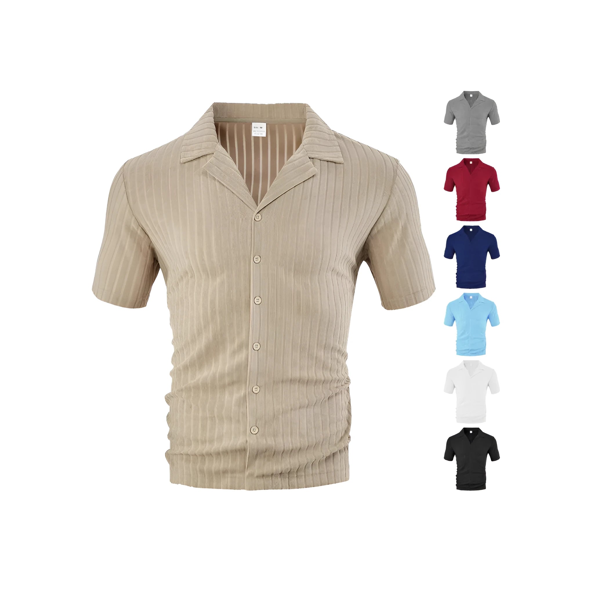 Men's loose casual cardigan short sleeve lapel top in polyester fabric 30 count available in six colours