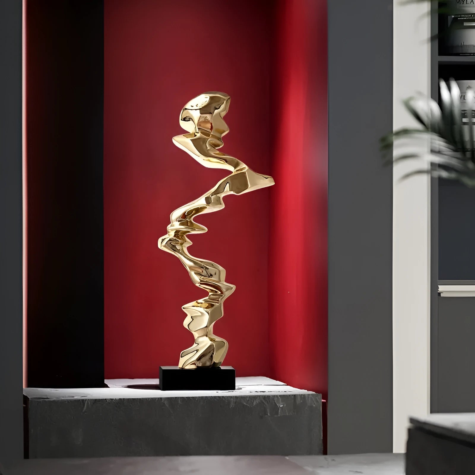 Abstract still life sculpture in Ran Ran Rose bright gold, elegant silver, or phantom blue.