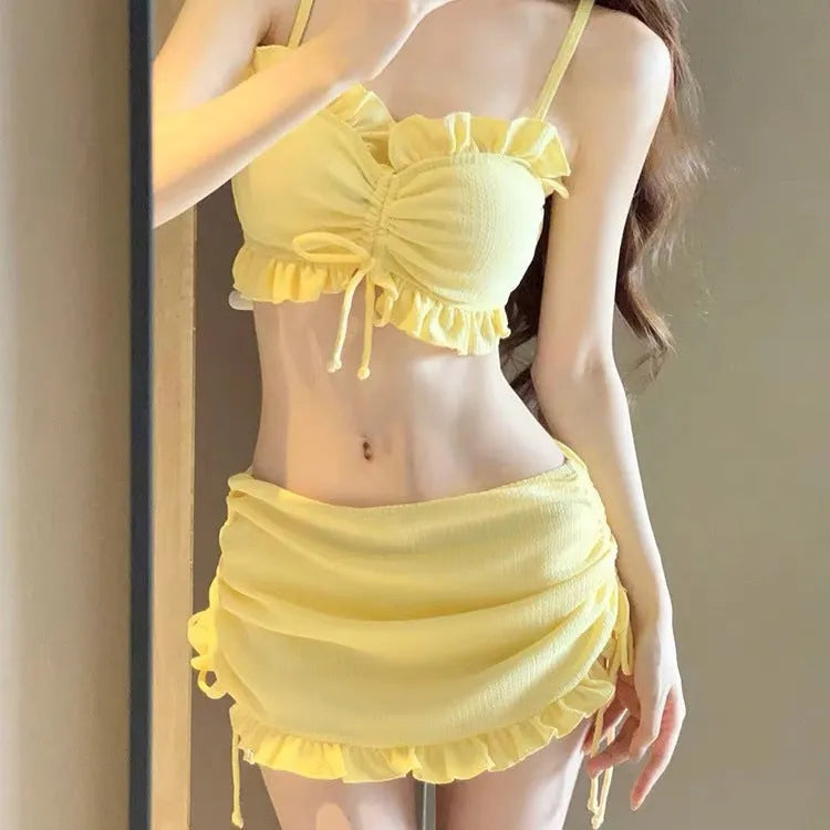 Women's milk silk split bikini swimsuit in solid colour options