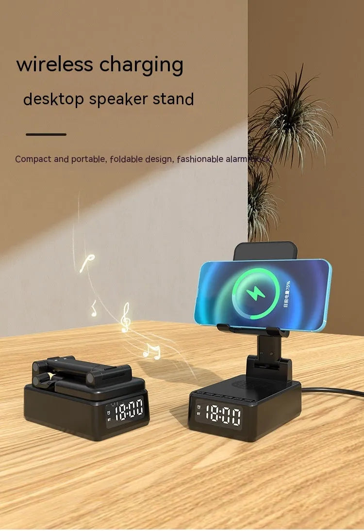 BQ12 multi-function Bluetooth speaker phone holder with wireless charger in black