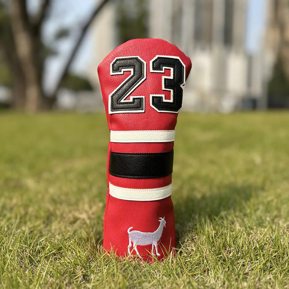 Set of four PU golf club head cover sleeves in assorted colours for fairway woods and putter.