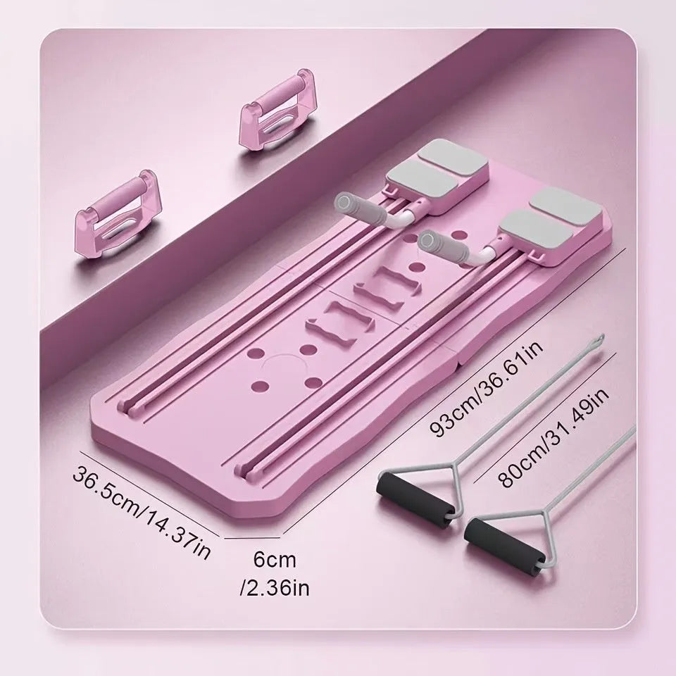 Pink and blue portable supine board with wheels for home abs exercises