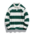 Hong Kong-style striped polo shirt in pearl cotton with lapel collar and loose fit