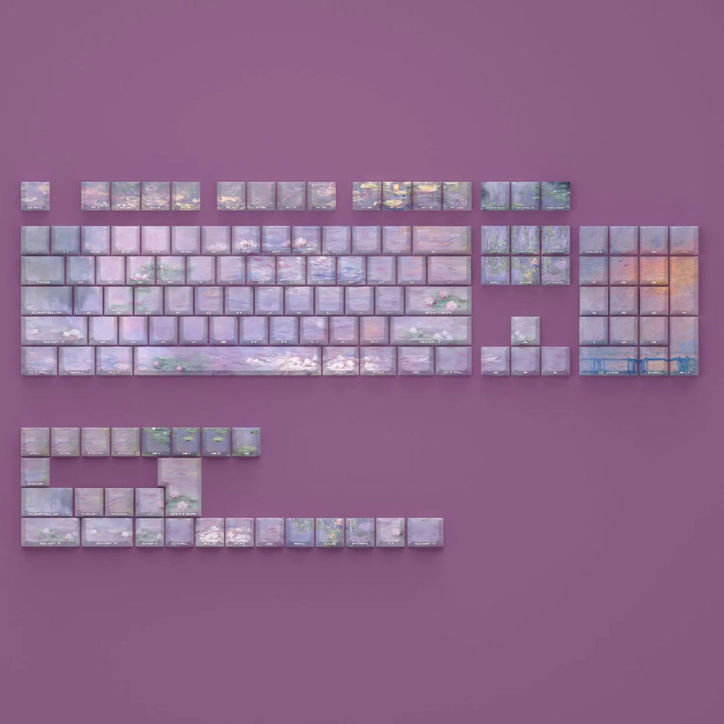Wenshao Sleeping Lotus PBT keycap set with side-carved transparent characters showing water lily design