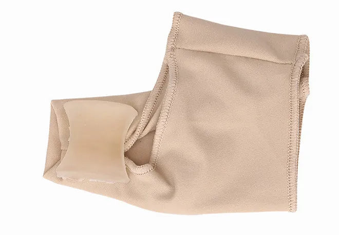 Corrective bunion relief socks with silicone gel pad and toe spacer in sizes S, M, L.