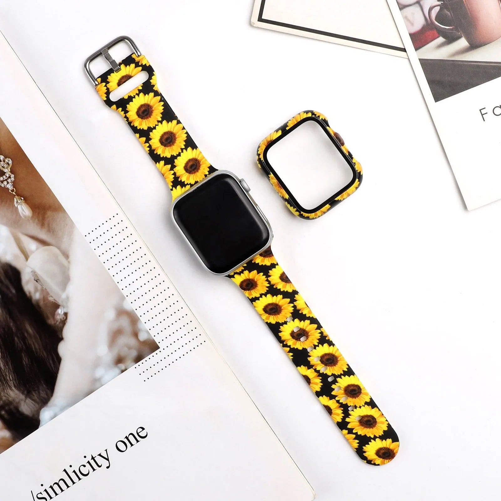 Printed silicone replacement watch strap for Apple Watch in multiple sizes and style designs.