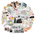 Pack of 50 colourful graffiti and cartoon waterproof adhesive stickers, 4-6cm in size.