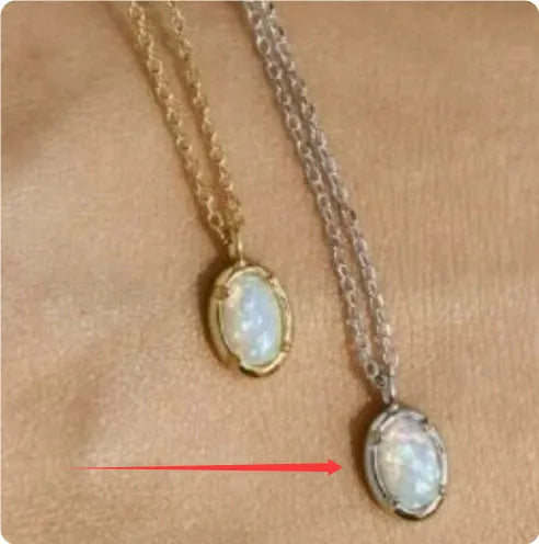 925 silver geometric oval pendant necklace with jelly opal in gold or white gold colour