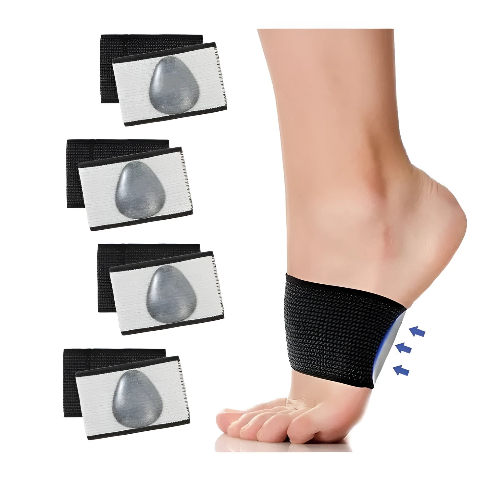 Elastic flat foot arch support bandage in heart and ordinary styles.