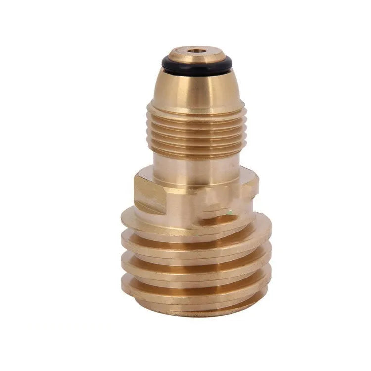 Brass gas brazier copper adapter with gold finish showing taper thread design