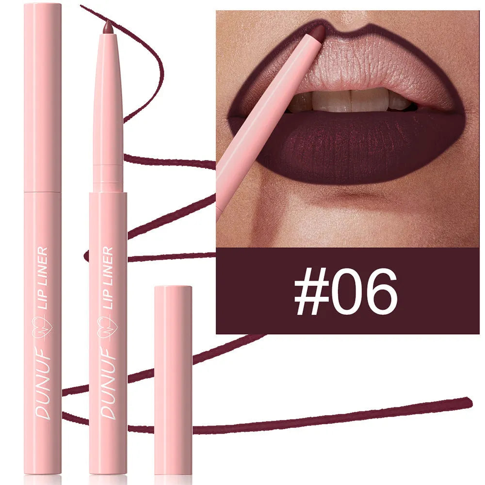 Velvet matte lip liner pencil in 12 colour options for precise lip definition