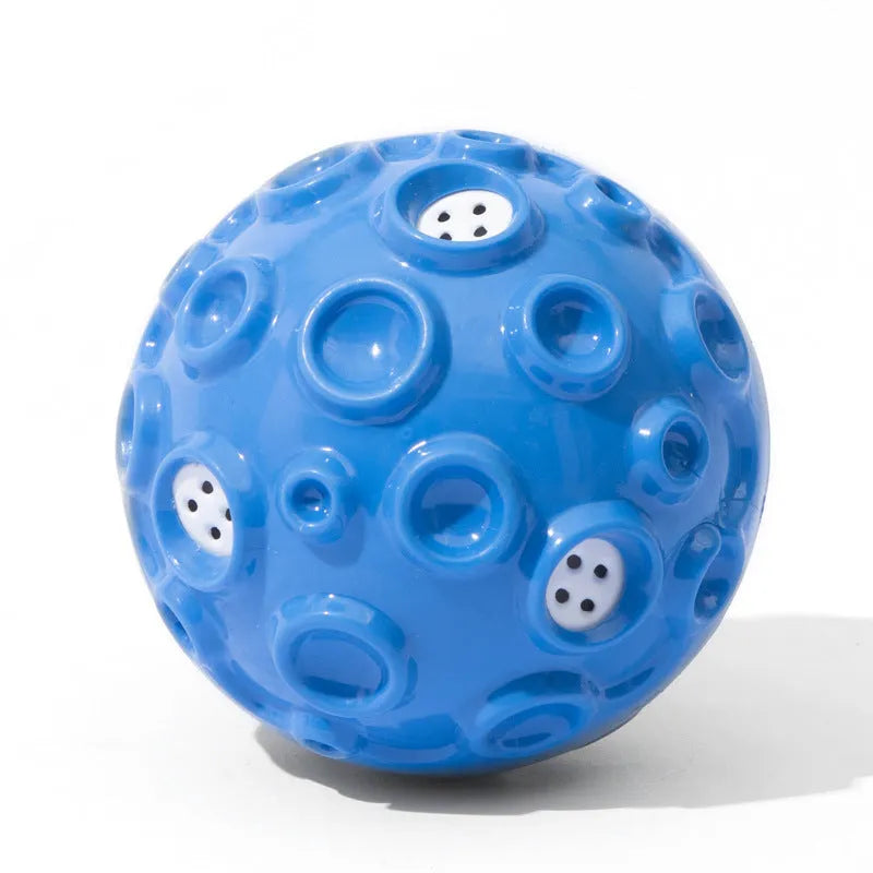 Durable natural rubber dog toy ball with meteorite-shaped bumps in multiple colour options