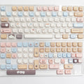 Sea Salt Cat themed PBT key cap set with March layout and 7u spacebar supplement for mechanical keyboards