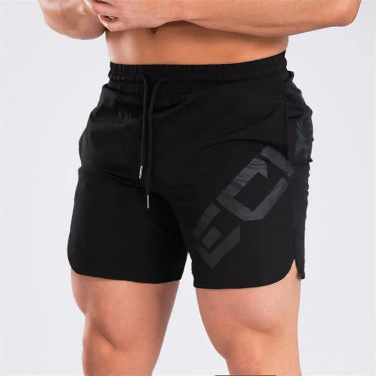 Men's black quick-dry elastic training shorts with knee-length design for summer sports