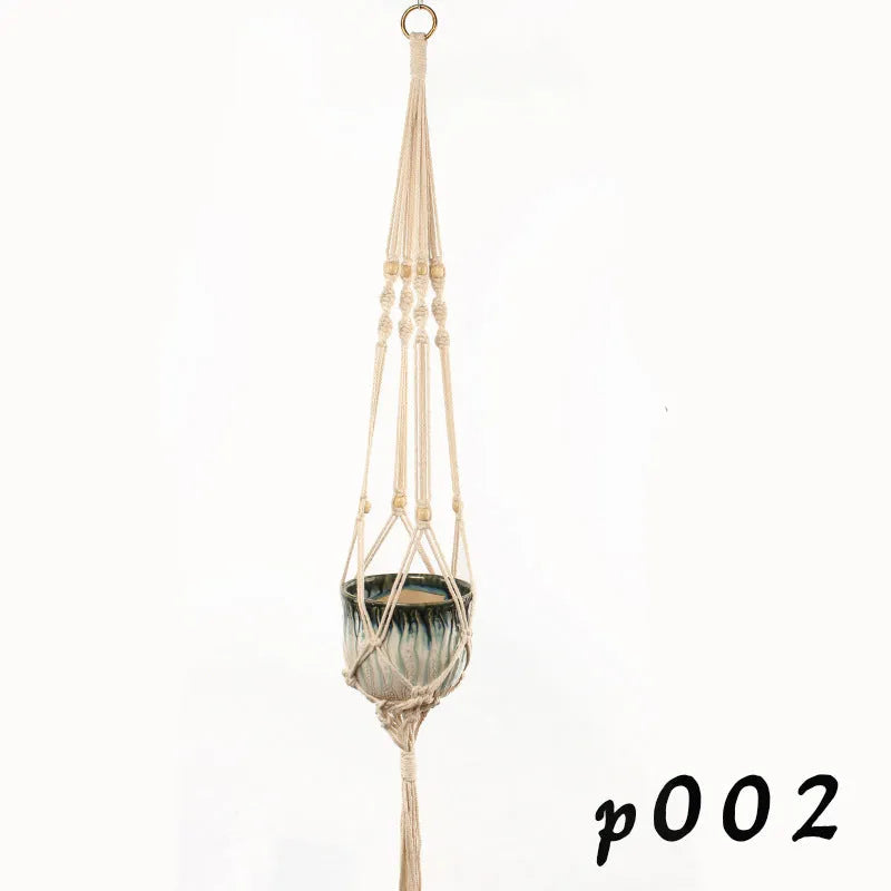 Handwoven natural cotton rope plant trellis mesh panel for climbing vines on a wall