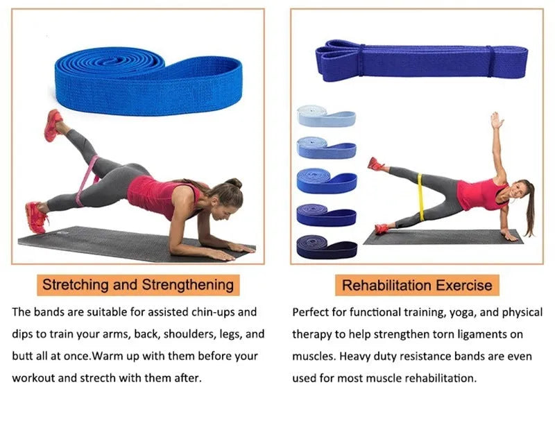 Five-piece long crochet resistance band set in single colour for fitness training
