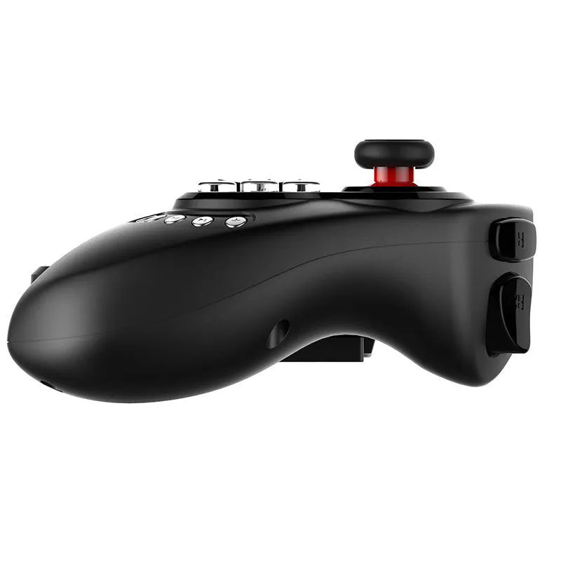 Black wireless telescopic game controller expanded to hold a mobile phone.