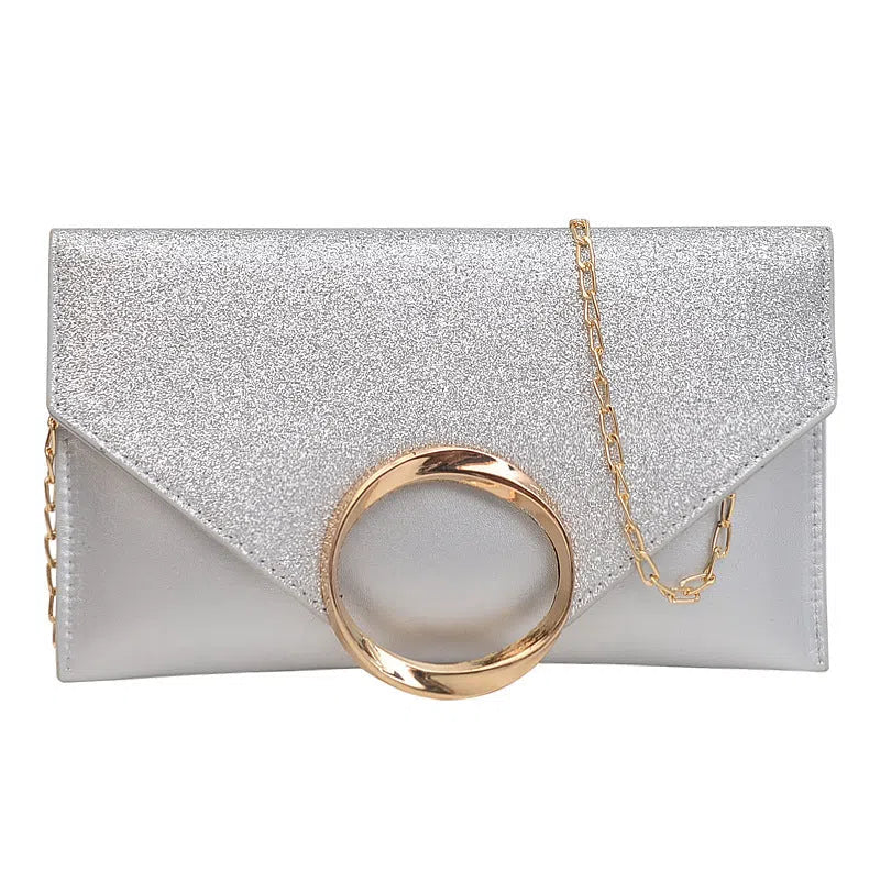 Women's crossbody shoulder bag in PU with sequins, horizontal rectangular shape, available in Black, Pink, and Silver