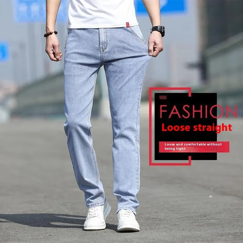 Men's straight leg jeans in smoky grey colour with a low waist and zipper fly