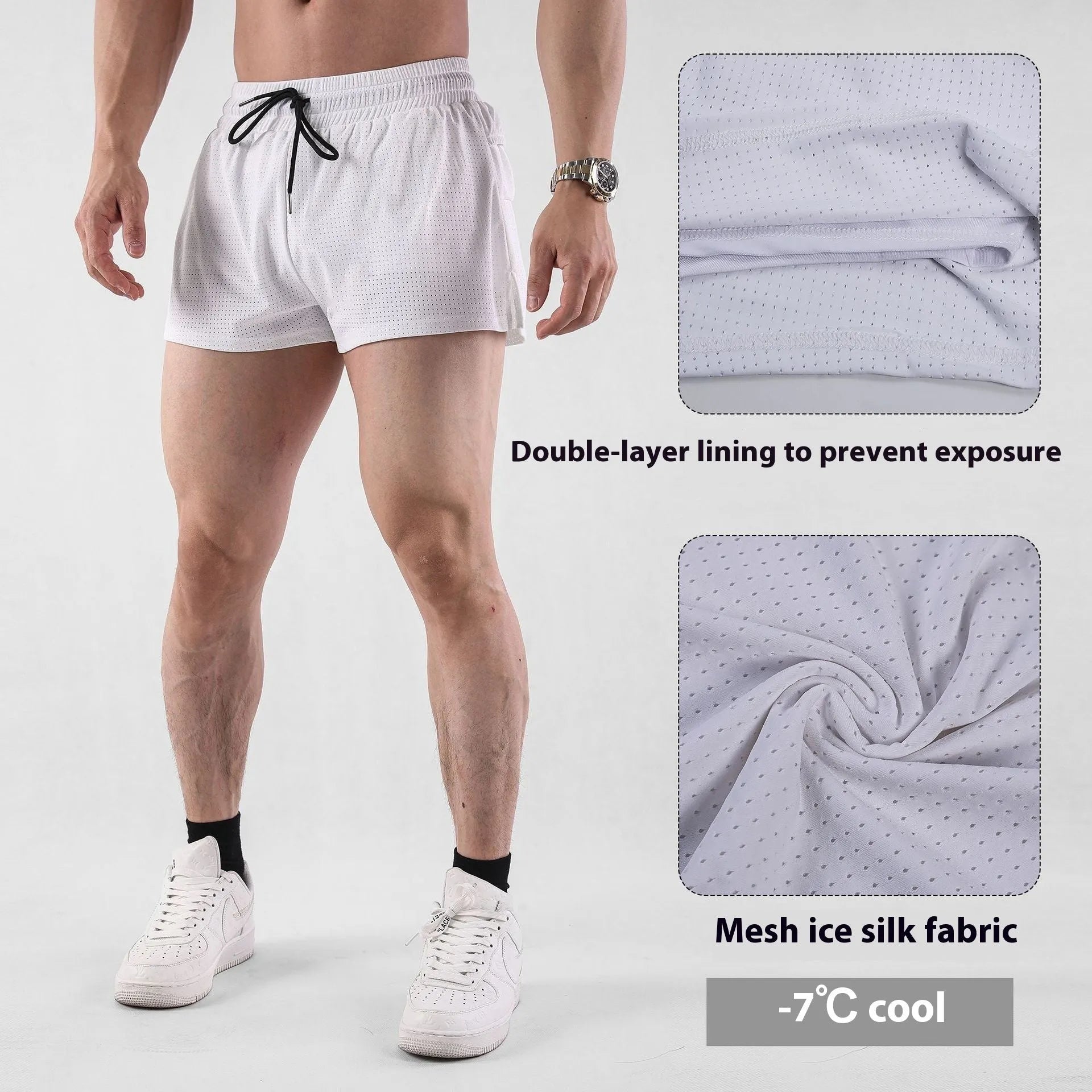 Men's black quick-drying nylon summer shorts with mid-waist design for sports and leisure wear