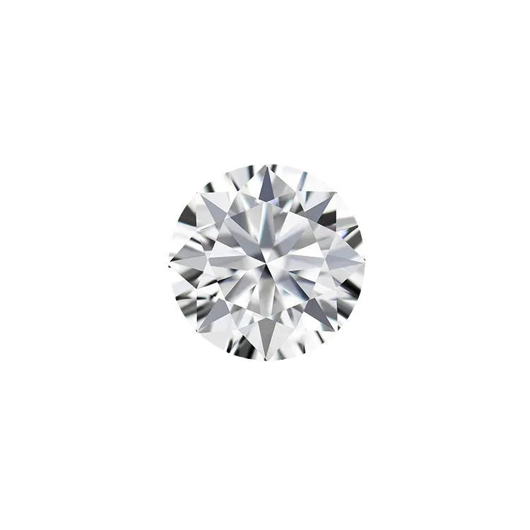 Round moissanite gemstone with eight hearts and eight arrows cut pattern showing brilliant reflection