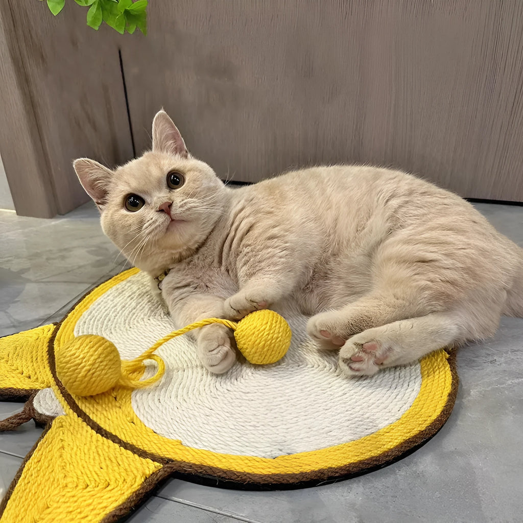 Yellow Corgi design sisal cat scratching pad with anti-slip base and adhesive hooks