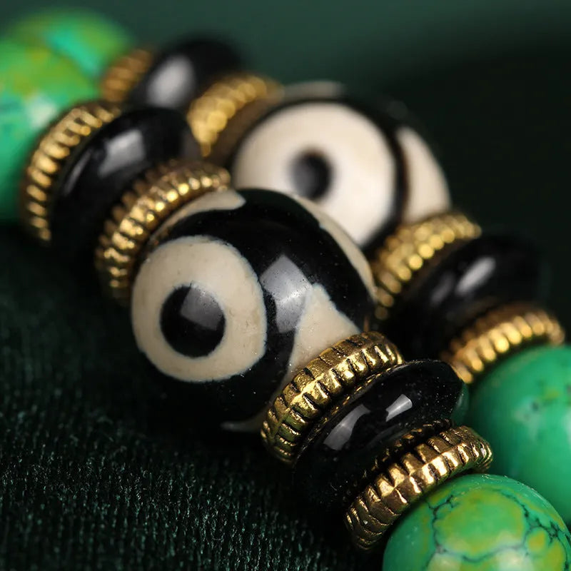Natural turquoise ethnic bracelet with 108 polished 8mm raw ore beads in national style