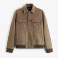 Women's British-style suede velvet commuter jacket in mink colour with long sleeves