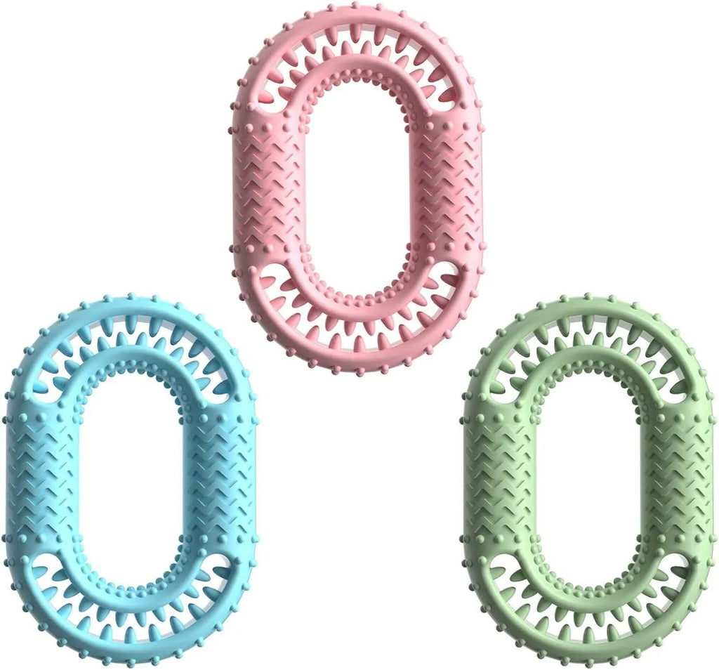 Blue green pink O-ring shaped resistant dog chewing toy for aggressive chewers and dental care