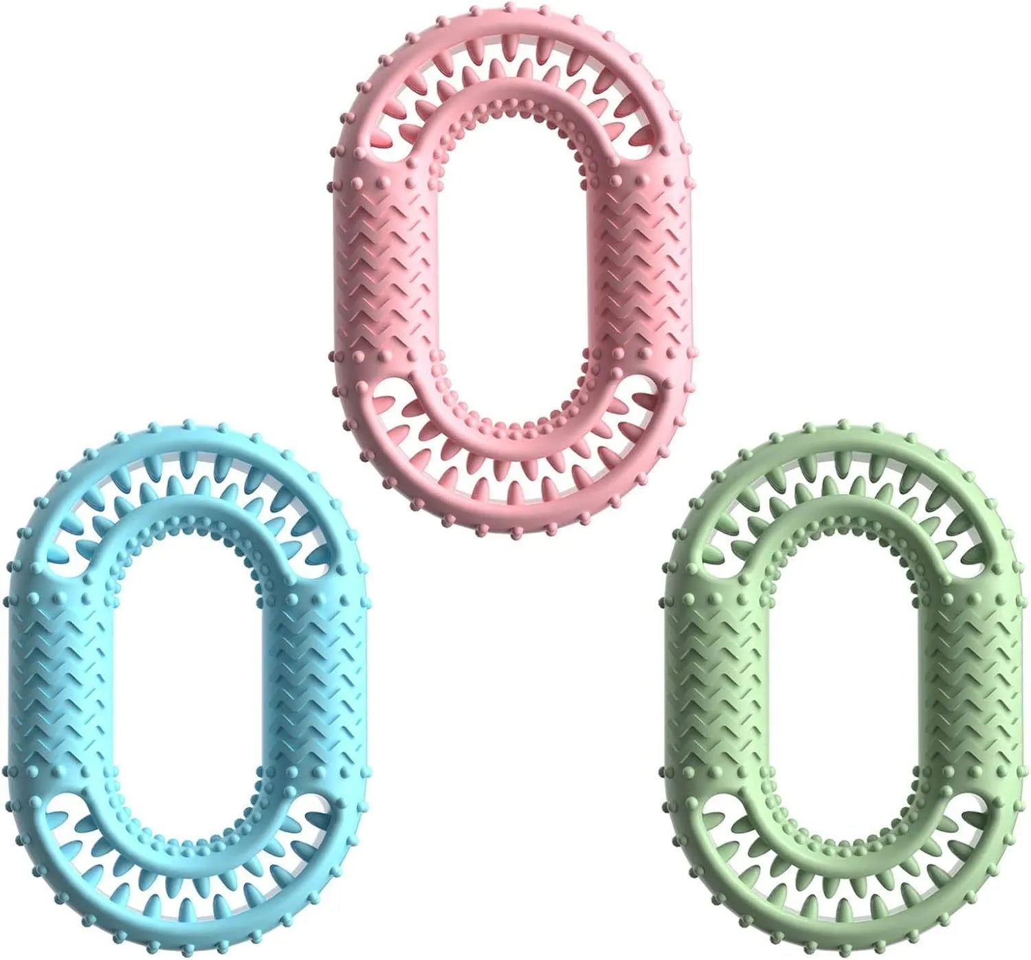 Blue green pink O-ring shaped resistant dog chewing toy for aggressive chewers and dental care
