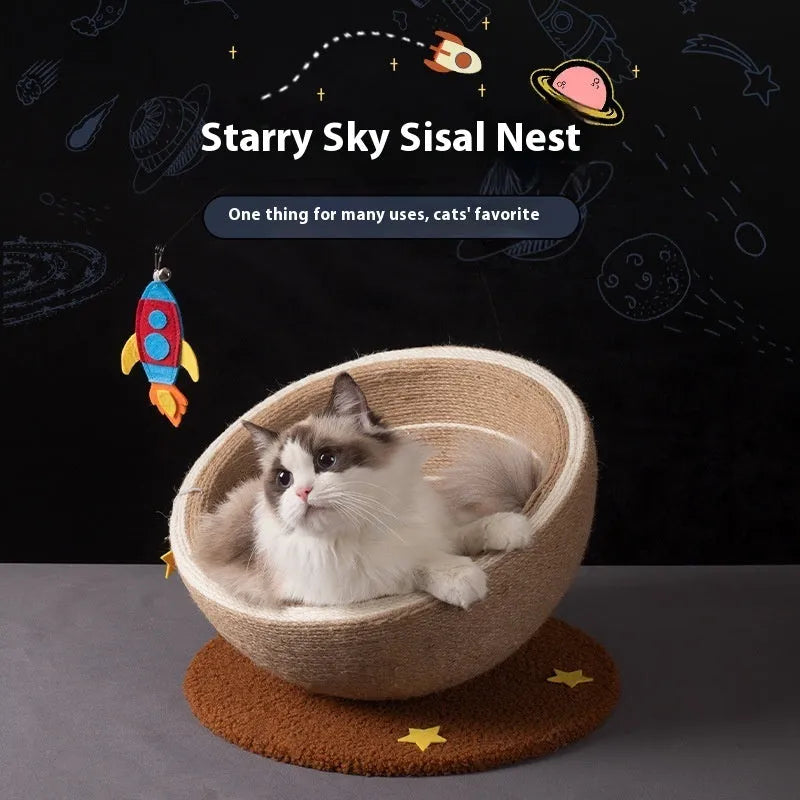 Large integrated cat scratching basin and bed with starlight sisal nest colour