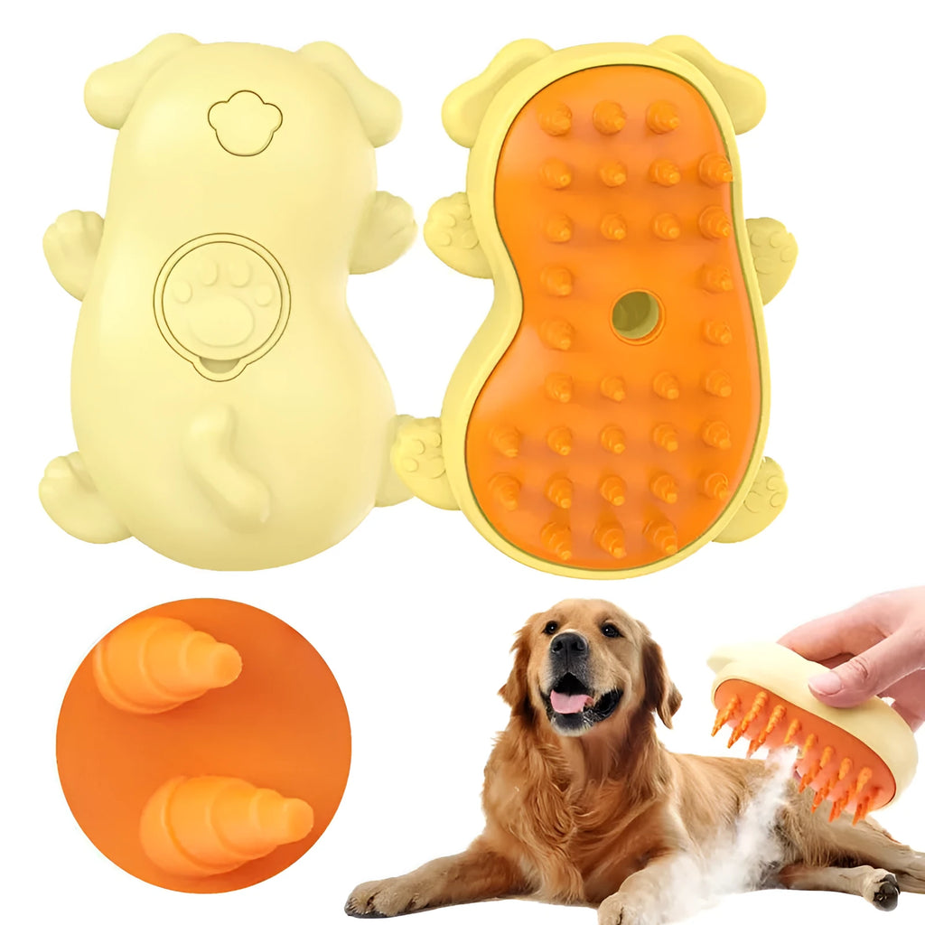 White 3-in-1 steam cat brush with pet shape design for grooming tangled hair