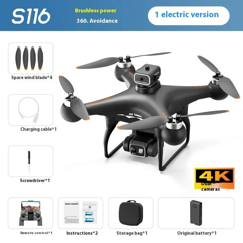 Black HD brushless UAV drone with four-side obstacle avoidance and dual camera aerial photography system