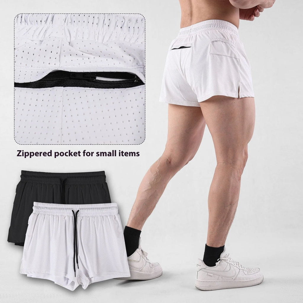 Men's black quick-drying nylon summer shorts with mid-waist design for sports and leisure wear