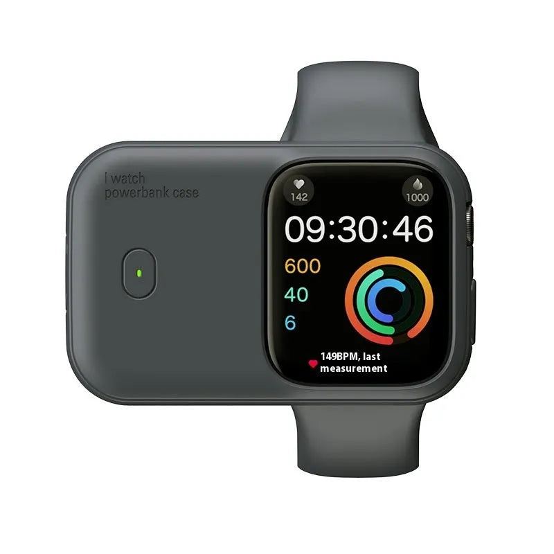 Apple Watch portable charging case with silicone protective cover in midnight blue colour