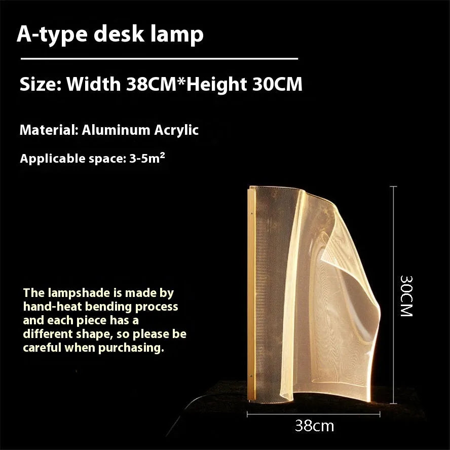 Irregular artistic acrylic ribbon table lamp in living room setting