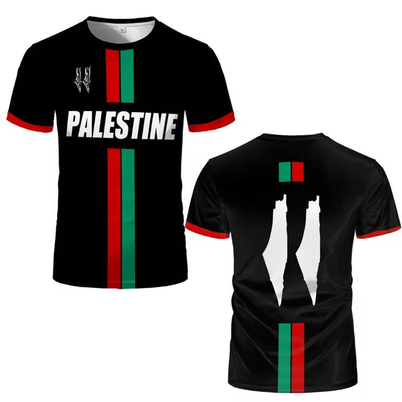 Men's black 3D printed football pattern t-shirt with short sleeves and street fashion styling