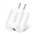 White and black mobile phone smart charger showing compact size with international plug adapter options