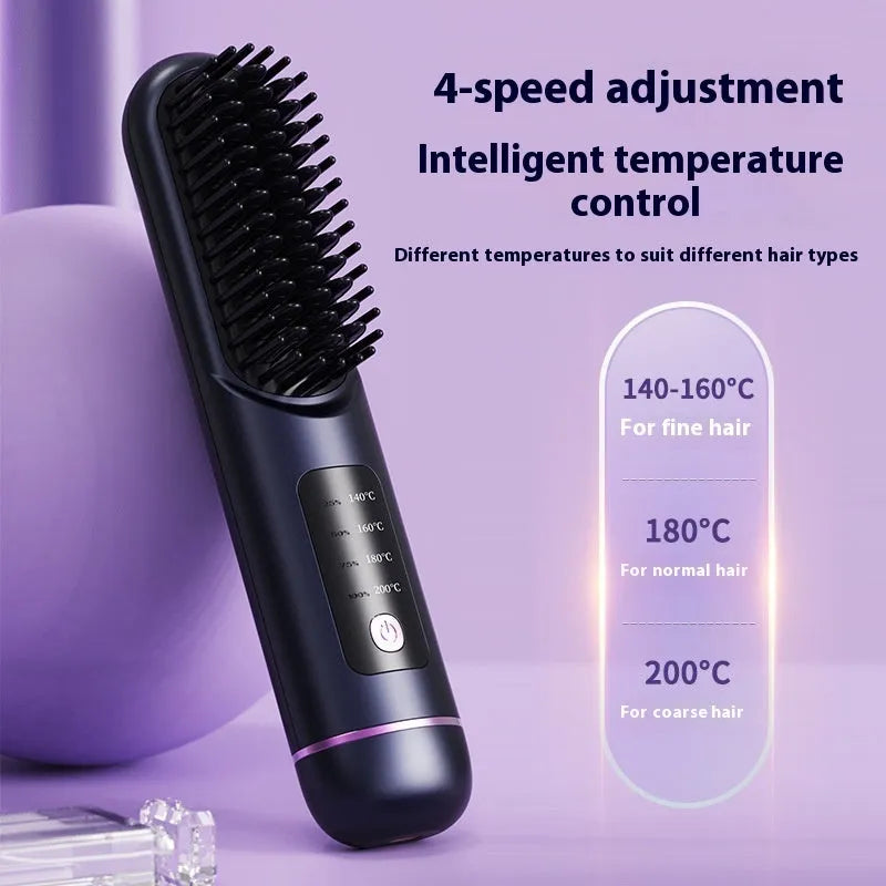 Portable charging negative ion straight hair comb in white, blue, or grey with ABS construction