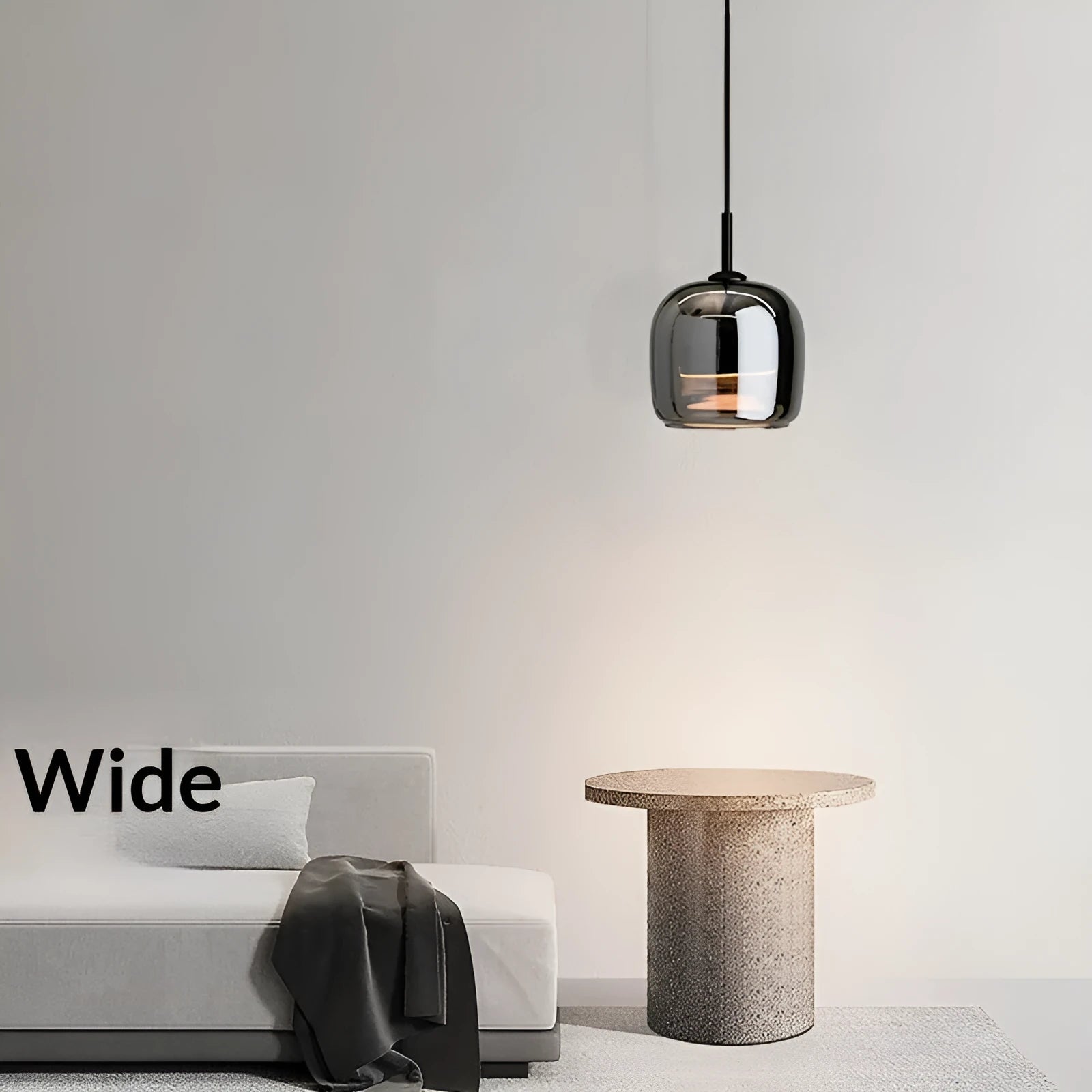 Modern minimalist pendant light with 150mm ashtray shade offering LED three-color dimming for bedroom or study.