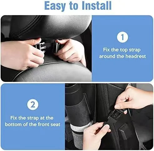 Black Oxford fabric car seat back organiser storage bag with 42x30cm dimensions