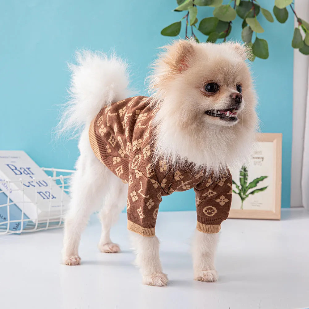 Wool dog sweater for winter in monochrome or two-tone colours available in six sizes